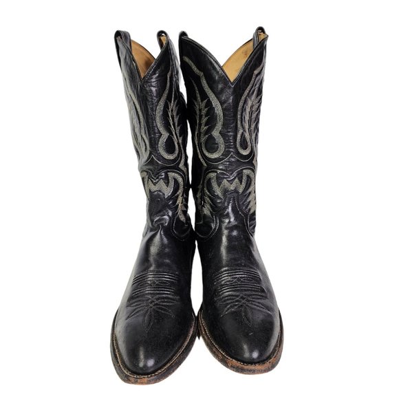 TONY LAMA Style 2923 Mens Size 13AA Black Leather Longhorn Cowboy Western Boots - Picture 3 of 16